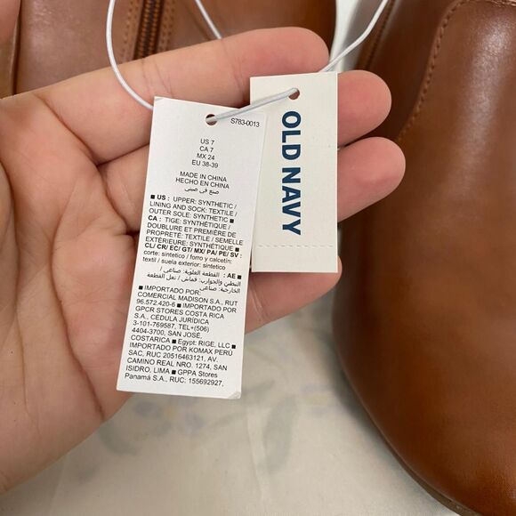 Old Navy NWT Elegant Cognac Brown Faux Leather Heeled Ankle Boots US 7 - Picture 5 of 8